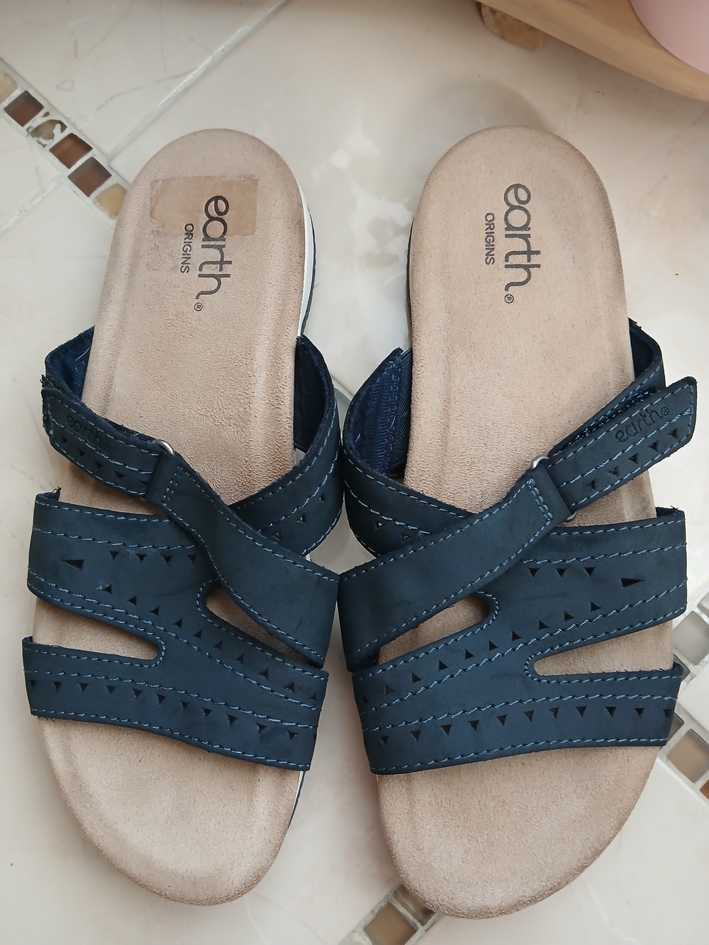 Earth Origins Navy Blue Women's Slide Sandals